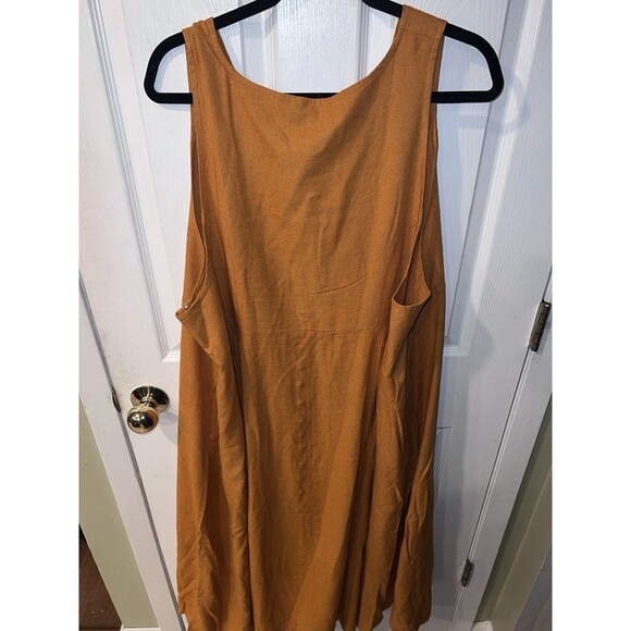 The Drop Blanca Linen Maxi Dress Womens 4X Button-Front V-Neck Golden Orange New - Picture 9 of 13